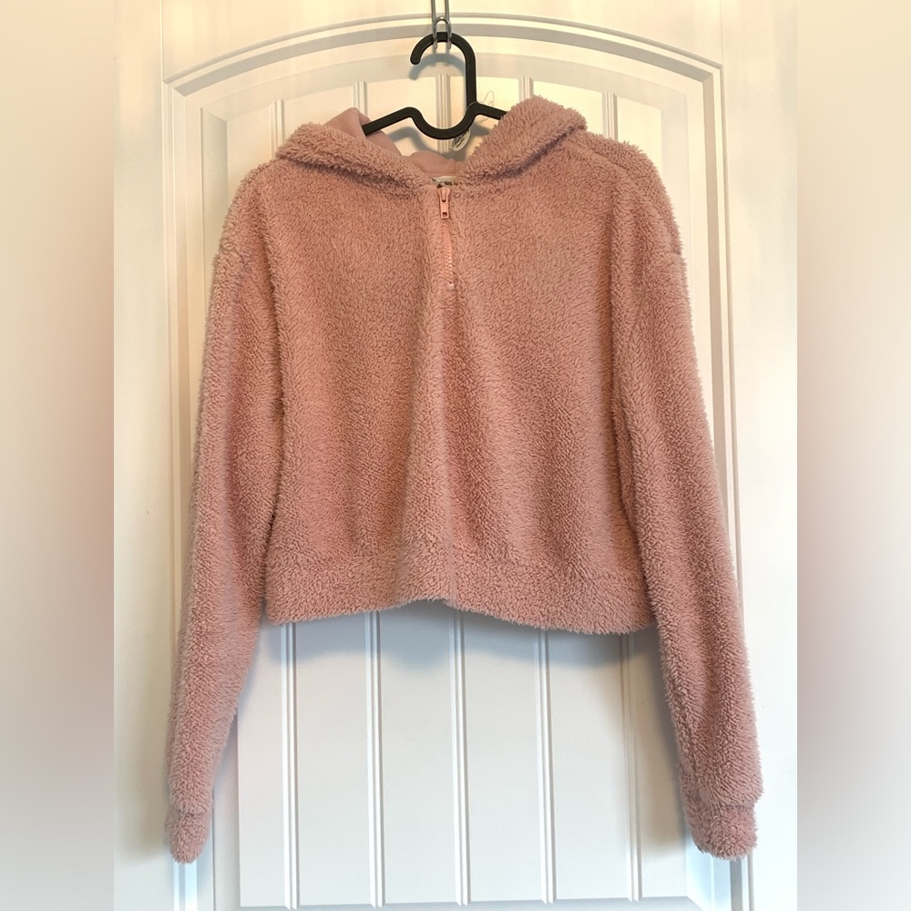 Pink Fuzzy Soft Cropped Sweater Womens
